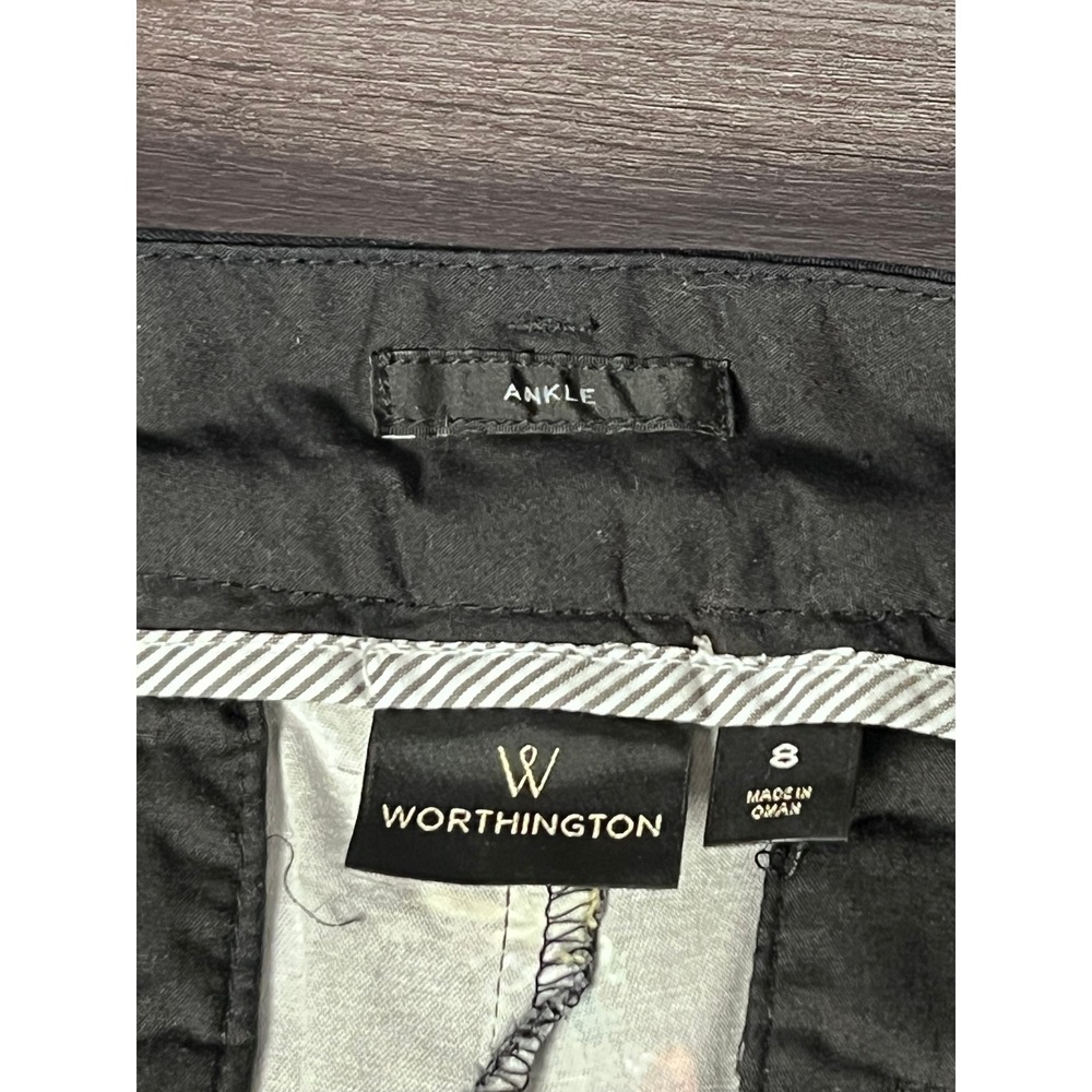 Worthington Black Floral Ankle Pants Modern Fit Stretch Women's Size 8 Cotton - Picture 3 of 8